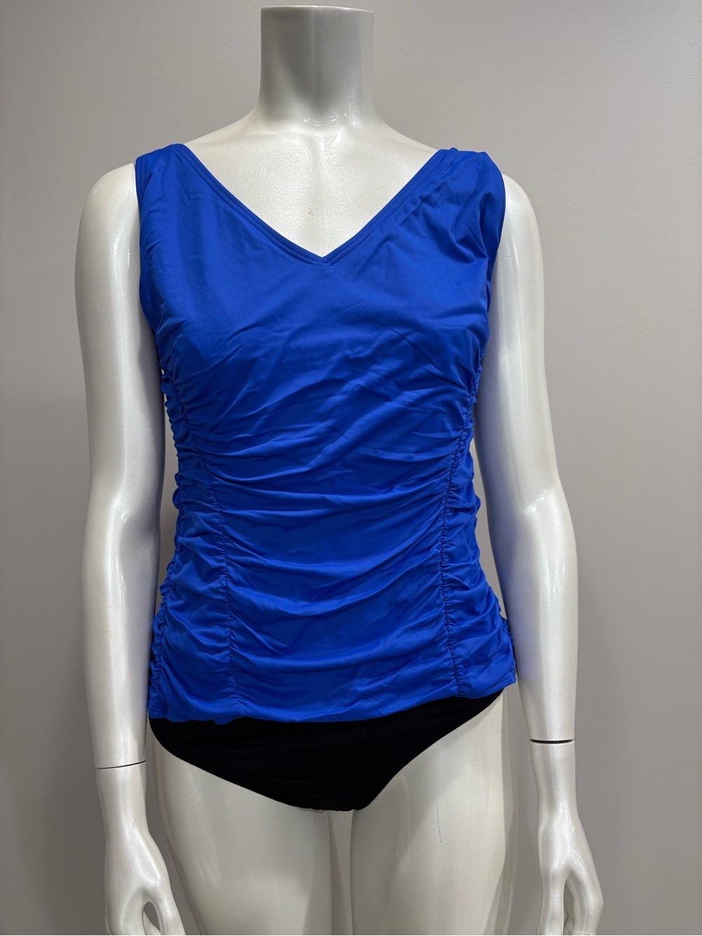DKNY Blue Ruched Tankini Top with Black Bottom